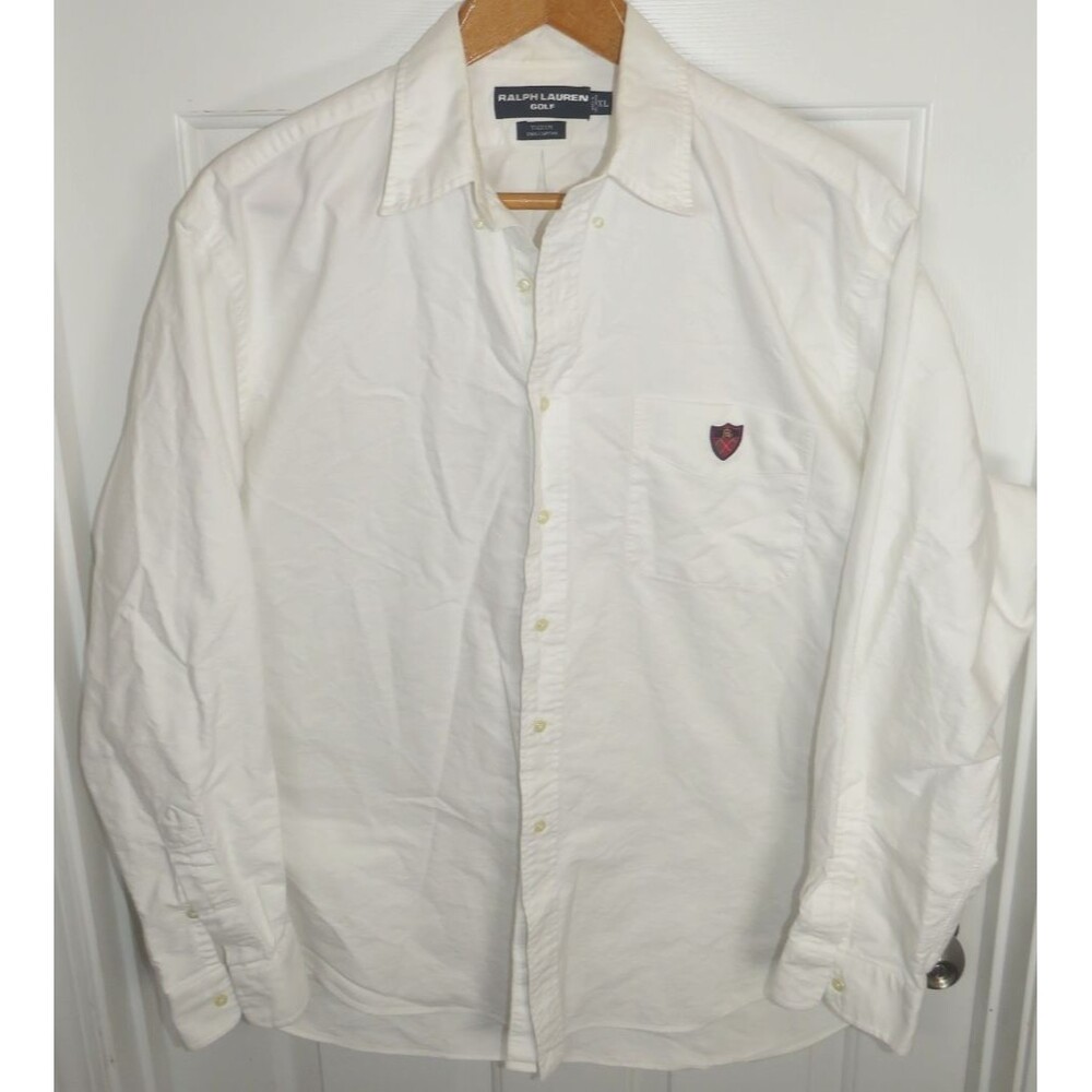 Ralph Lauren Golf Tilden Oxford Shirt Solid White Crest Logo Size XL
